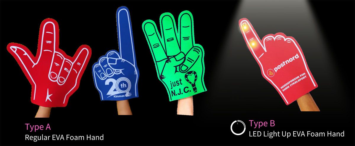 Customizable Foam Hands: Regular and LED Light-Up Options with Adjustable LED Lights