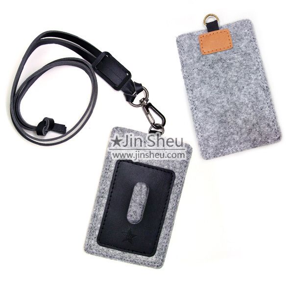 felt & leather phone sleeve and card holder