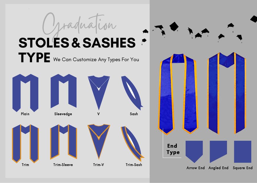 Various types of stoles and sashes can be customized.
