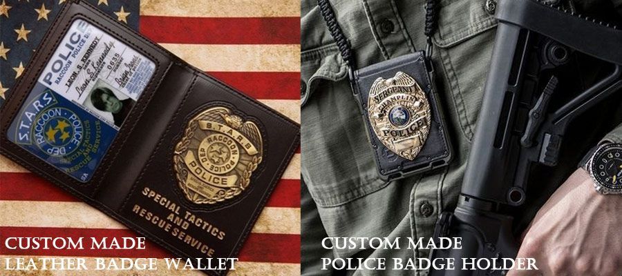 Trifold Full Grain Leather Police Shield Badge Wallet with Custom