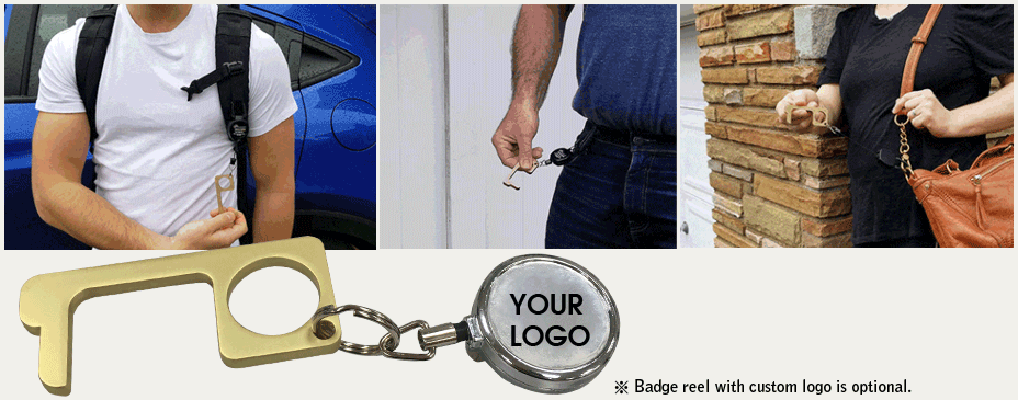 touch free door opener keychain with badge reel
