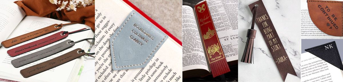 100% Custom-Made or Select from Our Open-Design Leather Bookmarks with No Tooling Fees.