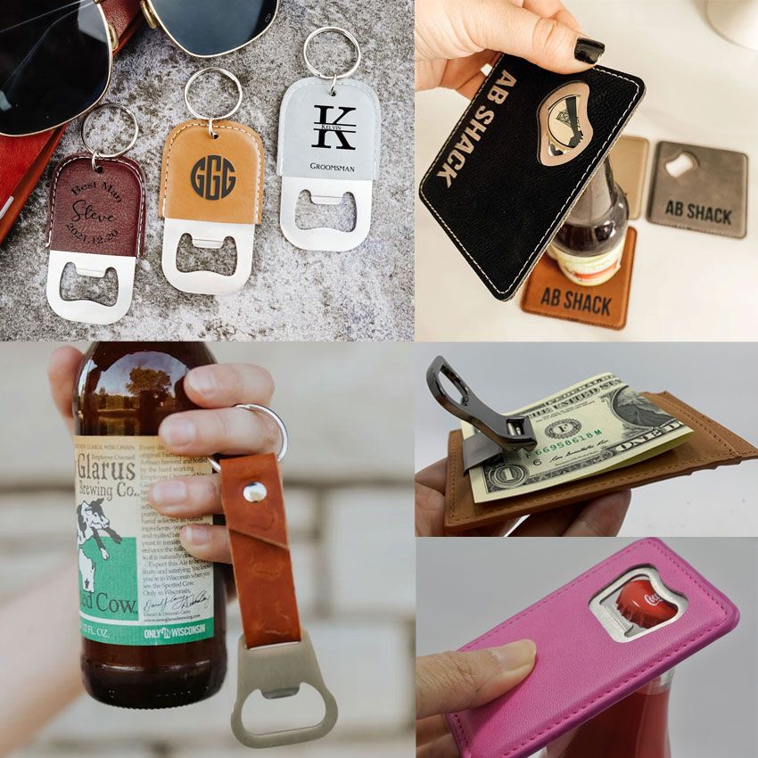 wholesale custom logo leather beer bottle openers