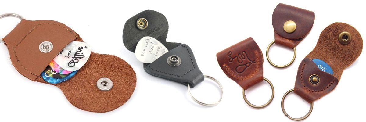 100% Personalized Leather Guitar Pick Holder Keychains