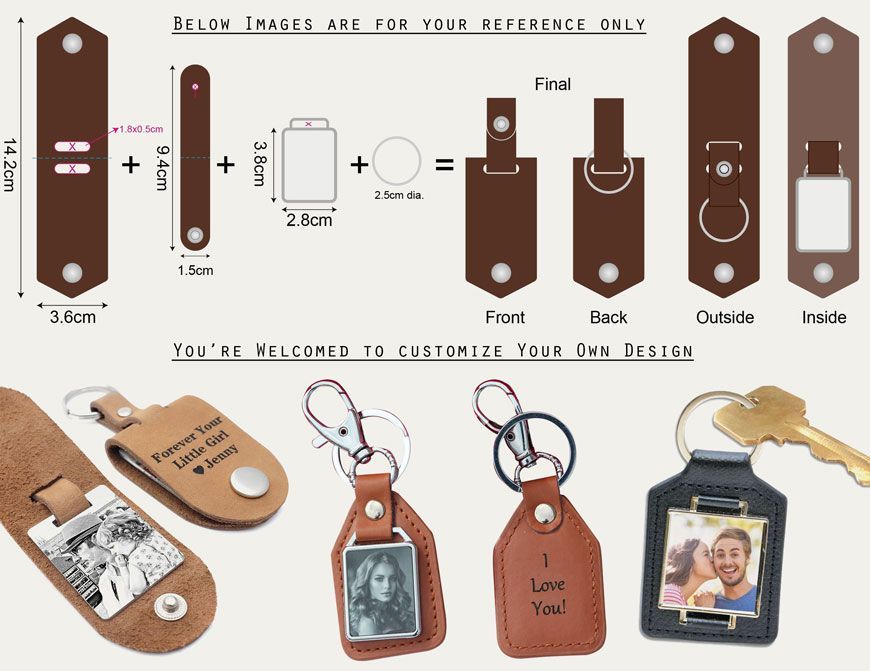 custom PU leather photo keyrings