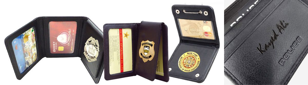 Индивидуальный двойной кожаный кошелек для значков и тройной кошелек для значков для полиции