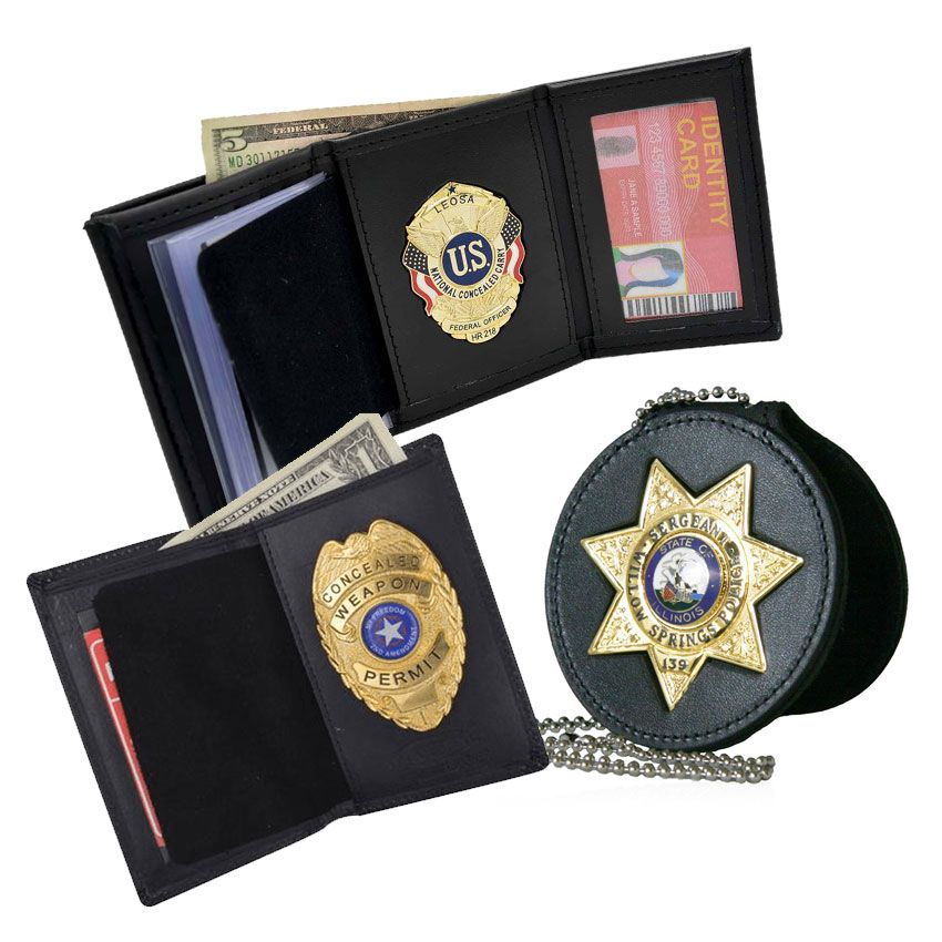 1 Set Business Double ID Card Holder Badge Genuine Leather 