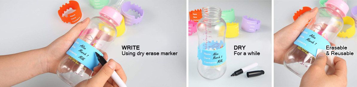 Silicone Baby Bottle Labels - Writable, reusable and easily ...