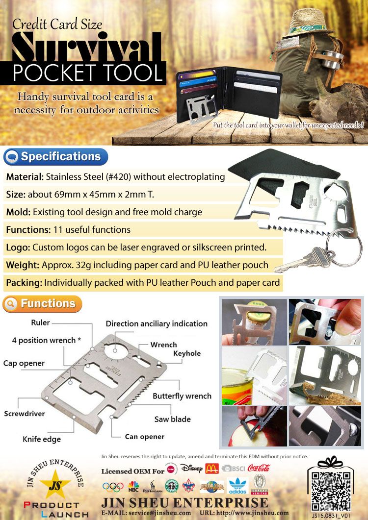 Kreditkarte Grosse Survival Pocket Tool Werbeartikel Artikel Hersteller Jin Sheu