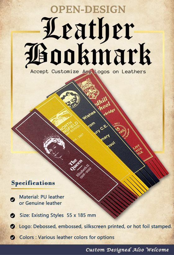 Open design vintage leather bookmarks