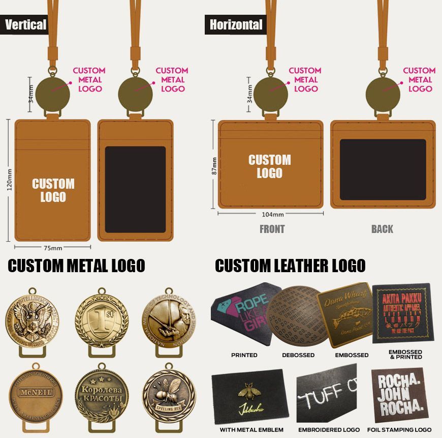 custom leather id badge holder with metal logo