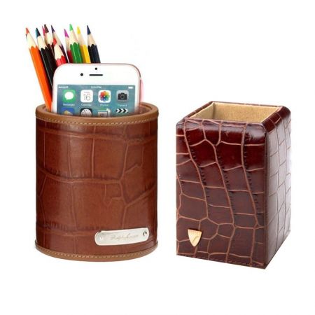 leather pencil cup