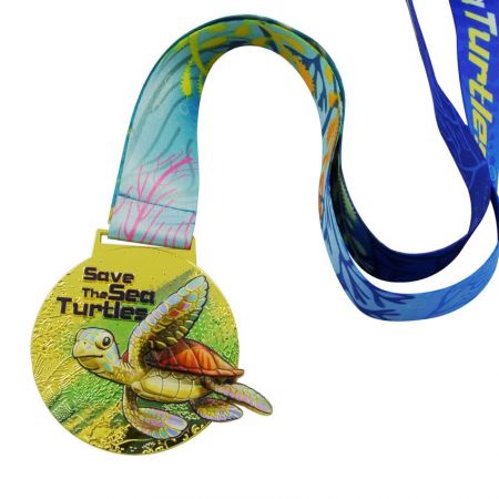 UV printed Sea Turtle medallion with heat transfer printed ribbon