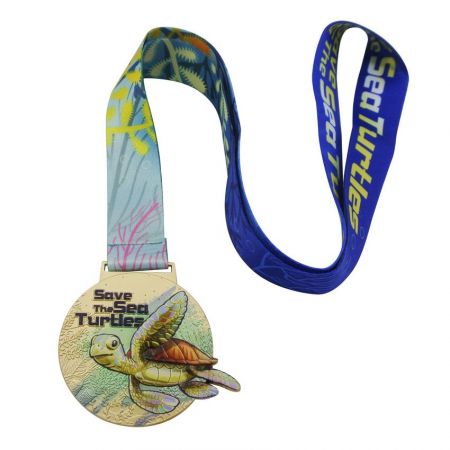 Save the sea turtle medal with ribbon