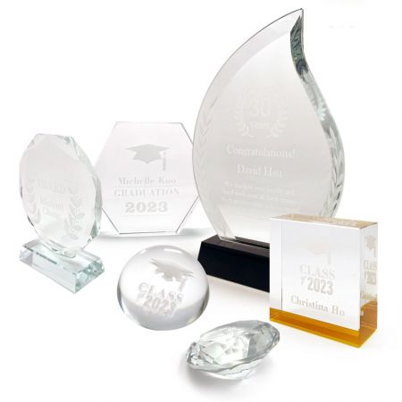Graduation Crystal Trophy Awards - Crystal Trophy Awards with Custom Logos