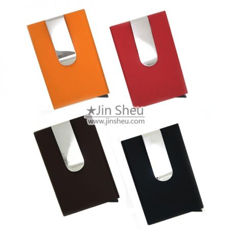 Card Holder with Money Clip - PU Leather Card Holder with Money Clip