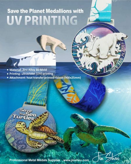 UV Printing on 3D Logo - Save the Planet UV Medals