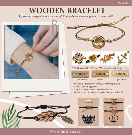 Custom Wooden Bracelets - Custom Wooden Bracelet with Adjustable String