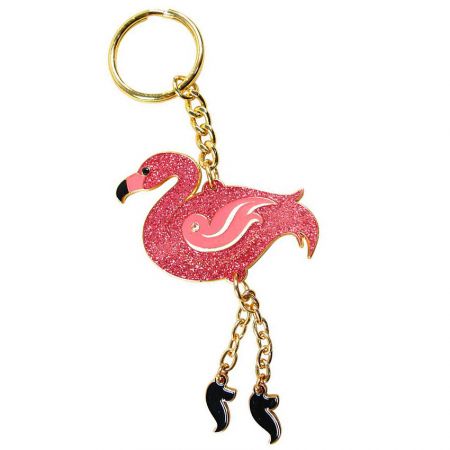 Glitter nyckelringar - Mjuk emalj glitter Flamingo nyckelringar