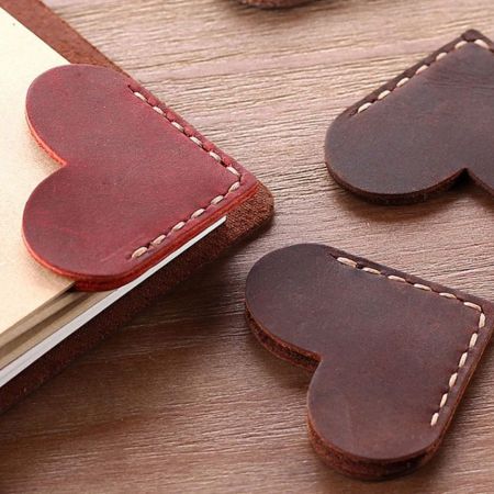 custom heart shaped corner leather bookmarks