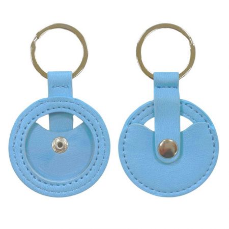 Leather AA Recovery Coin Holder Keychain - wholesale blank PU leather recovery coin keychain holder