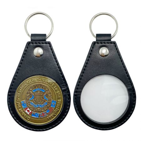 Leather Challenge Coin Holder Keychain - PU leather souvenir coin holder keychain