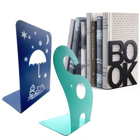 Decorative Metal Book Ends & Bookshelf Stoppers - wholesale custom logo art metal bookends for shelves