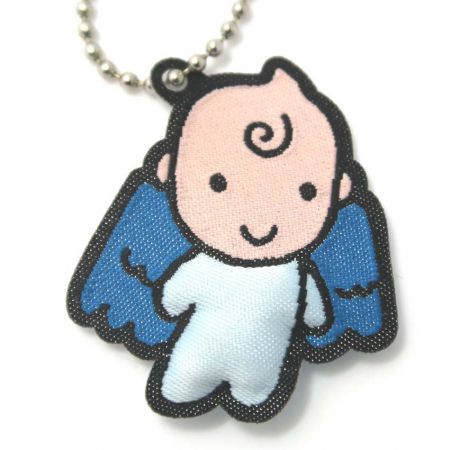 Baby Angel Padded Woven Tag and Necklace - Padded Baby Angel Fabric Necklace