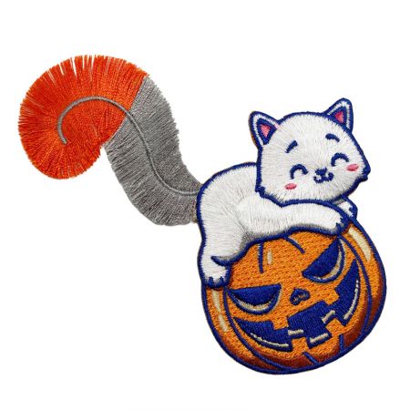 custom logo pumpkin cat embroidered tassel patch