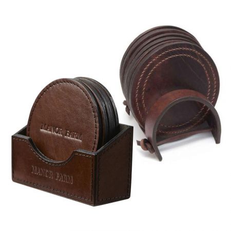 Custom Leather Coaster Stand Holder - custom PU leather coaster stand holders