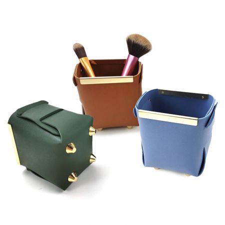 Foldable Leather Storage Baskets - wholesale leather cosmetic trays