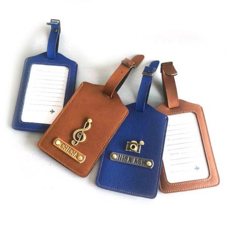 custom made leather luggage name tags with metal charm