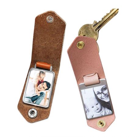 Wholesale Leather Photo Keychains - custom leather photo keychain for dad gift