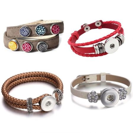 Custom Leather Snap Button Cuff Bracelets - wholesale custom snap jewelry bracelet