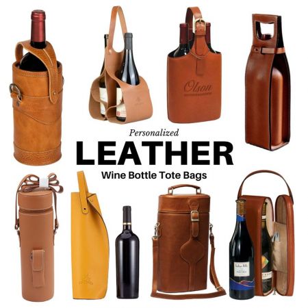 Leather Wine Bottle Tote Bags - Leather Wine Bottle Tote Bags