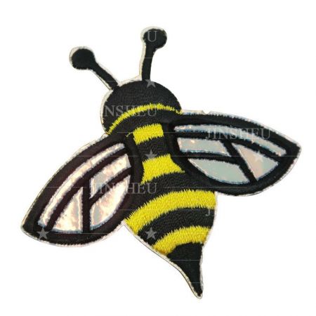personalized bee embroidered holographic wing patch