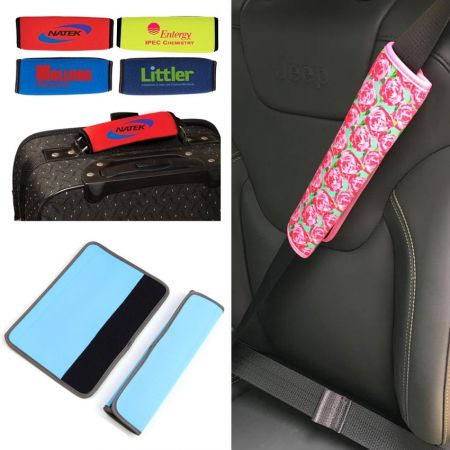 Neoprene Car Seat Belt Covers & Luggage Handle Wraps - Neoprene Car Seat Belt Covers and luggage wrap with custom printing