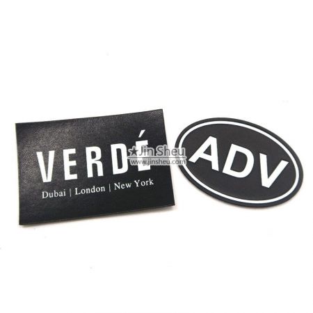 Leather Patch with Printed Logo - PU Leather with White Logo