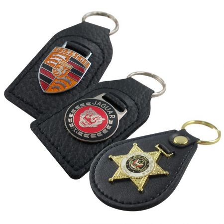 Emblem Leather Keychain Key Fob - Leather Key Fob Wholesale