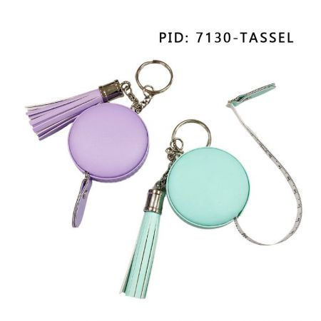 wholesale leather tape measure keychain with tassel