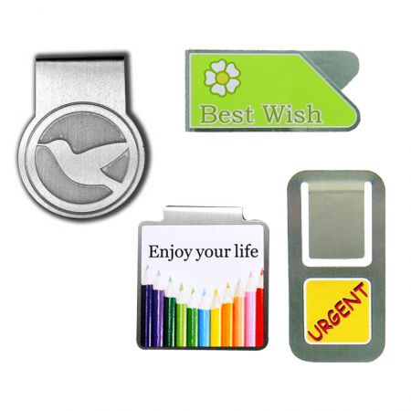 Logo Imprinted Elastic Metal Clip Bookmarks - Elastic Steel Metal Bookmark Clips with Custom Logo