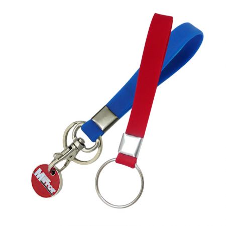 Silicone Keyring & Keyring w/ Trolley Coin - Custom made silicone strap trolley keyrings to promote your brand