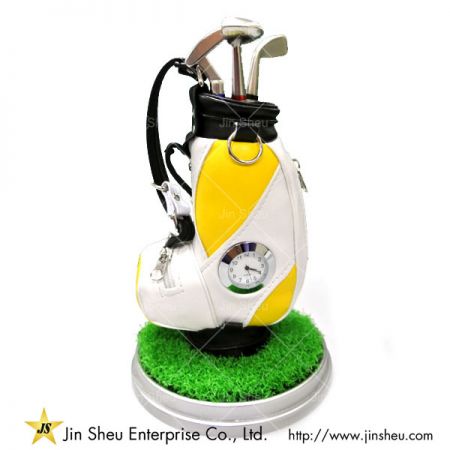 Promotional Golf Pen Holder with Clock - Golf Stationary