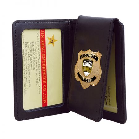 Кожаный держатель для значка - Полицейский кожаный кошелек со значком