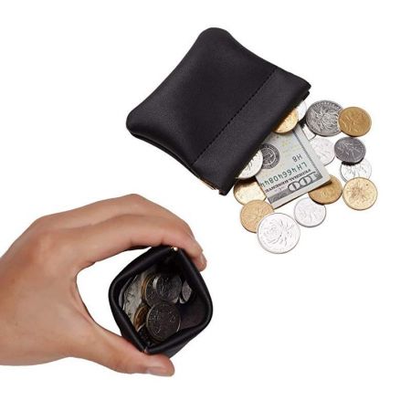 mini portable flat leather squeeze coin bag