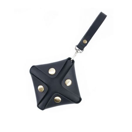 square button style coin wallet with strap