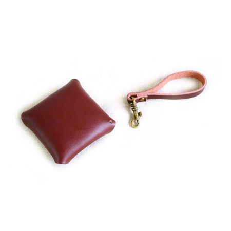 small leather square coin strap purse with button
