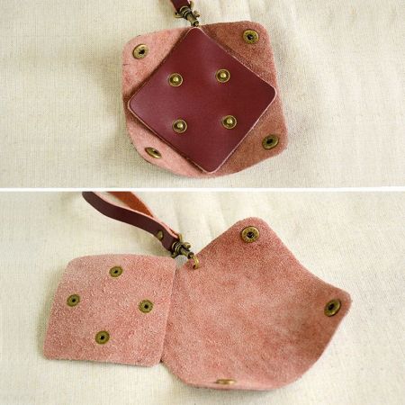 small leather coin purse with strap