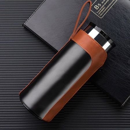 leather thermos bottle sleeve with zipper