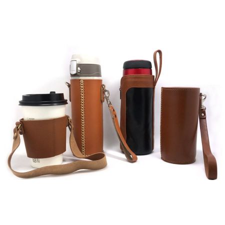 Leather Made Cup Sleeve and Bottle Holder - Custom Made Leather Sleeve and Holder